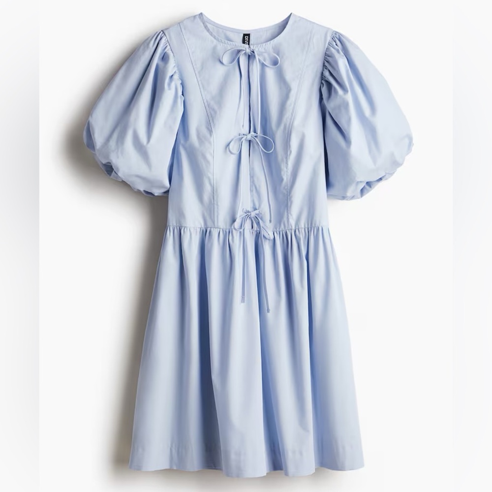 Tie-Detail Puff-Sleeved Dress